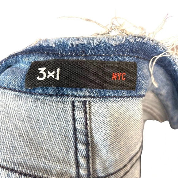 3x1 Stripped Shelter Shorts Medium Wash Distressed Cotton Denim Blue‎ Size 25 - Picture 7 of 10